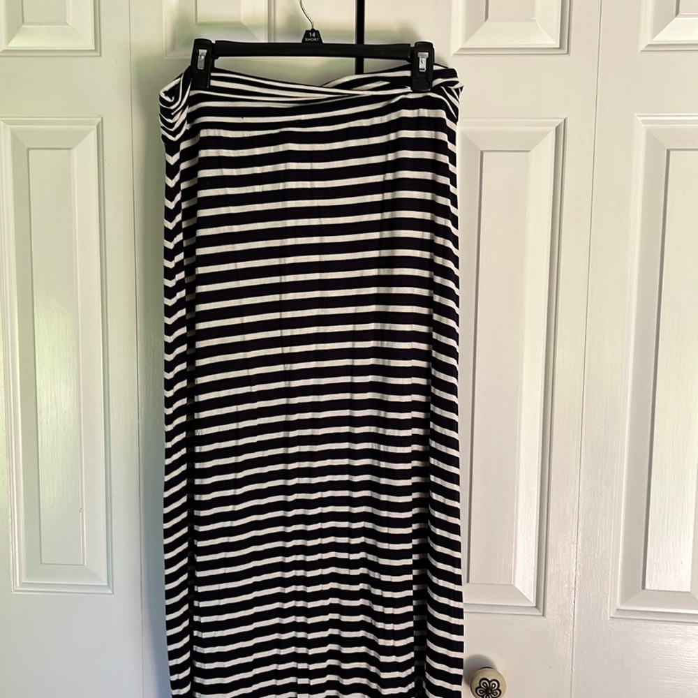 J. Crew Long Maxi Navy Blue & White Striped Skirt